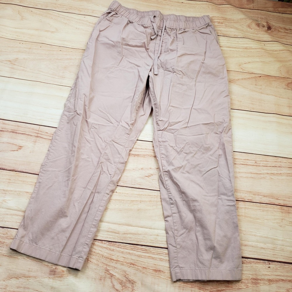 Uniqlo Pants Womens XL Beige Drawstring Elastic Waist Cotton Chino Straight Leg - Picture 2 of 7